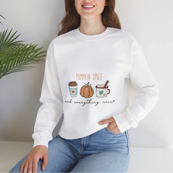 White Sweater | with Pumpkin Spice Design - Picture 1 of 2